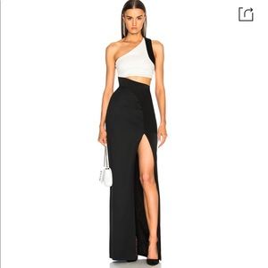 Elegant Black and White One-Shoulder Maxi Dress